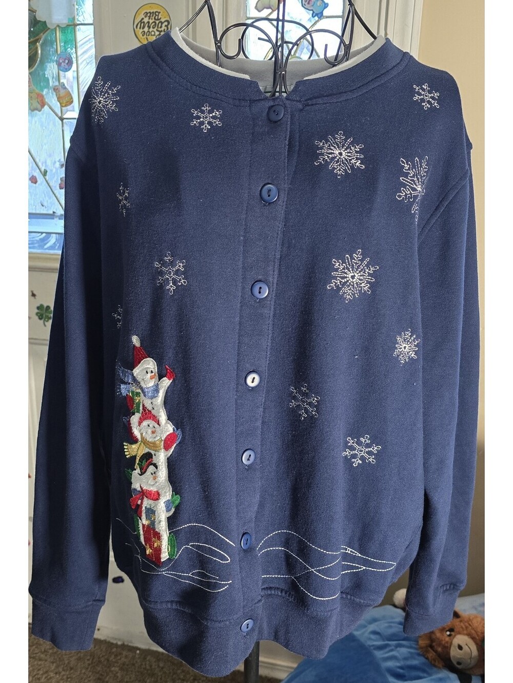 Vintage Shenanigans Med Embroidered Button Up Cardigan Grannycore Snowmen